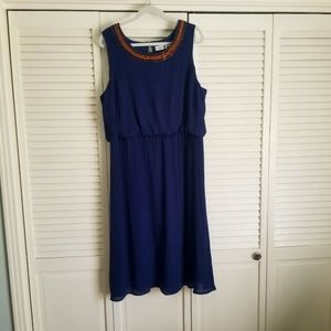Cato navy sleevless beaded neckline dress